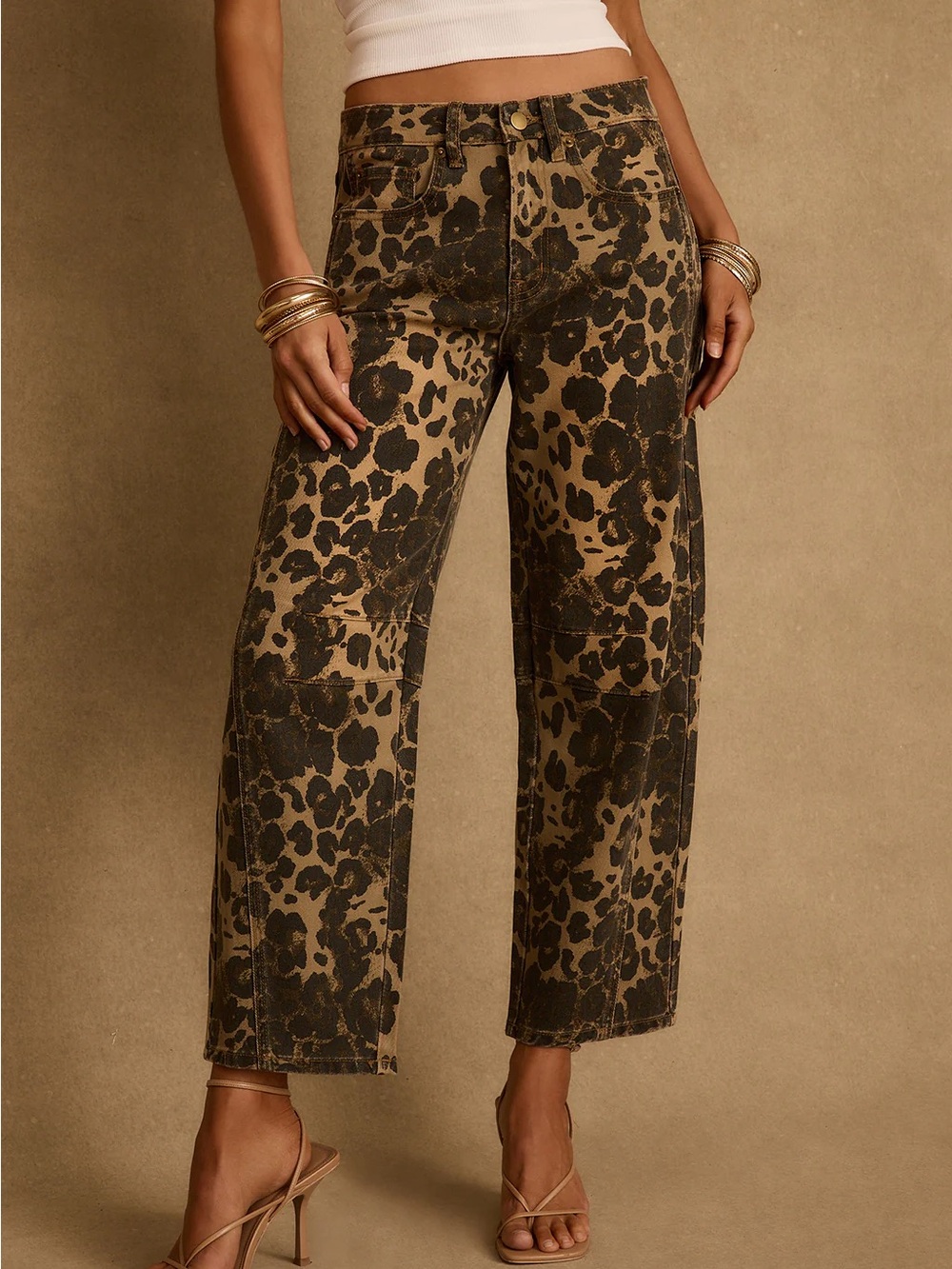 12th Tribe Leopard Print Barrel Jeans - Black & Tan, size 25